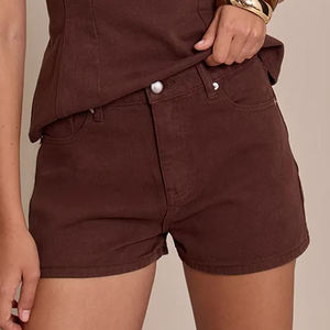 Pantalones Cortos de Lona Blancos de Cintura Alta para Hombre, Estilo Casual con Botones, Transpirables, de Color Sólido, Estilo Denim - Product Image 2