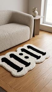 Alfombra Moderna de Lana Tufted a Mano con Tipografía Única, Antideslizante, en Blanco y Negro, para Decoración de Sala de Estar, Dormitorio y Hogar - Product Image 5