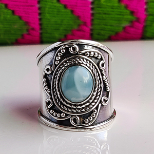 Dominican Larimar Gemstone <b>Silver</b> <b>Ring</b> <b>925</b> Sterling <b>Silver</b> Handmade Jewelry - Product Image 2