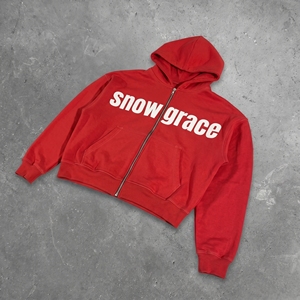 Snowgrace <b>Red</b> Zip-Up Hoodie <b>Men's</b> Casual French Terry Hooded <b>Sweatshirt</b> Regular Fit Autumn Wear - Product Image 5