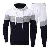 Set Hoodie dan Celana Jogger Pria Warna Blok, Bahan Katun Poliester Bernapas, Pakaian Kasual Musim Gugur, Model Panjang Regular Fit