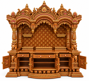Premium Handcrafted Teak Wood Pooja Mandir for Luxury <b>Homes</b> <b>Buy</b> Traditional South Indian Style Wooden <b>Temple</b> For Luxury <b>Homes</b> UK - Product Image 4