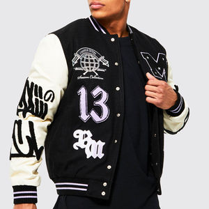 Custom Logo Men Streetwear Varsity <b>Letterman</b> <b>Jacket</b> Leather Sleeves Embroidery Patch Oversized Bomber Baseball <b>Jacket</b> - Product Image 1