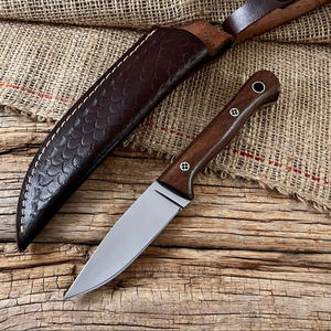 Couteau à Découper Personnalisé en Acier Inoxydable EDC à Lame Fixe, Manche en Bois, Étui en Cuir, OEM, Couteau Utilitaire de Chasse et de Camping à Lame Pleine - Product Image 1