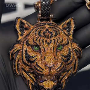 Pendentif Tête de Tigre 3D en Moissanite, Argent Sterling Plaqué Or 18K, Entièrement Sertie de VVS, Bijou de Luxe Hip Hop, Tête de Tigre ou Tête d'Animal - Product Image 3