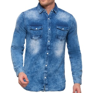 เสื้อแฟชั่นคุณภาพสูงเสื้อยีนส์เข้ารูปลำลองสีฟ้าแขนยาวผ้าคอตตอนเสื้อยีนส์มีสไตล์ทำจากผ้าเดนิมสำหรับผู้ชาย - Product Image 1