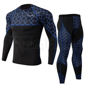 Ensemble de rashguard à manches longues pour homme, imprimé noir et vert, séchage rapide, spandex, polyester, vêtements de fitness, 2 pièces - Product Image 3