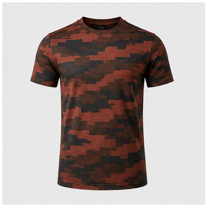 Camiseta de Manga Corta para Hombre con Estampado de Camuflaje Escalonado Rojo Ladrillo Personalizado, Cuello Redondo, MTS-CAMO-0044 - Product Image 1