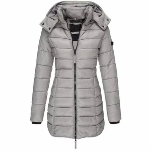 Veste longue matelassée à capuche pour femme, coupe-vent d'hiver, épaisse, avec fermeture éclair, vêtement d'extérieur décontracté, couleur unie, 100 % polyester - Product Image 4