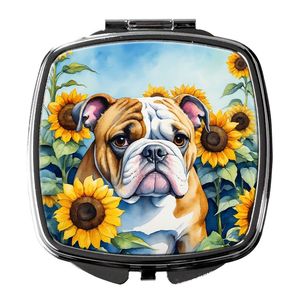 Miroir de maquillage de voyage compact pour femmes et filles Bulldog anglais Tournesols Idées cadeaux de poche pliantes décoratives - Product Image 1