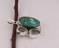 Pendentif en turquoise tibétaine naturelle serti de pierres, en argent sterling 925, vente en gros, pierre précieuse authentique en turquoise matricielle, 18 pouces