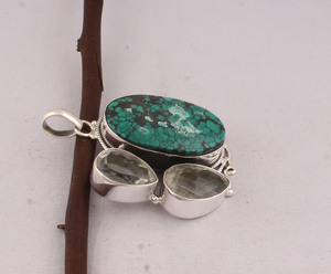 Pendentif en turquoise tibétaine naturelle serti de pierres, en argent sterling 925, vente en gros, pierre précieuse authentique en turquoise matricielle, 18 pouces - Product Image 5