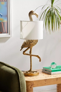Modern Luxury Gold Flamingo <b>Table</b> Lamp Teal Fabric Shade Animal Sculpture Art Deco <b>Bedside</b> Living Room Home Decor Light - Product Image 6