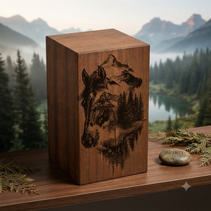 Personalized Wooden Pet <b>Memorial</b> Urn Engraved Cremation Keepsake <b>Box</b> Horse Forest Wildlife Tribute for Human Pet - Product Image 1