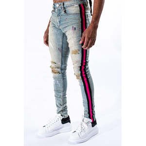 Pantalon évasé pour homme, taille mi-haute, coupe slim, extensible, en jean, motif écossais, uni, classique, élégant, de haute qualité, avec étiquette personnalisée, vente en gros - Product Image 2