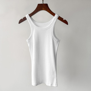 Débardeur côtelé en coton biologique pour femme, coupe classique, longueur standard, avec bande contrastante, tricoté serré, doux, idéal pour l'entraînement - Product Image 3