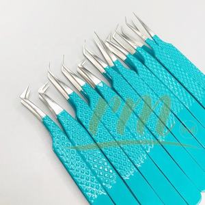 Pinzas Profesionales para Extensión de Pestañas, Punta Puntiaguda, Agarre Azul, Punta Plateada, Agarre de Diamante, Acero Inoxidable, Logotipo Personalizado - Product Image 1