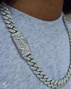 AARVA JEWELS Moissanite Statement Necklace 925 Silver Rhodium Plated Link <b>Chain</b> Geometric Design Unisex Luxury Jewelry - Product Image 1