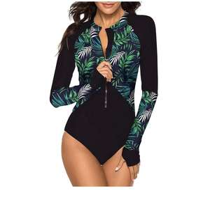 Traje de Baño de Una Pieza con Protección Solar UPF 50+ y Cremallera, Estampado Animal, Manga Larga, Material Spandex/Nylon para Surf y Buceo - Product Image 4