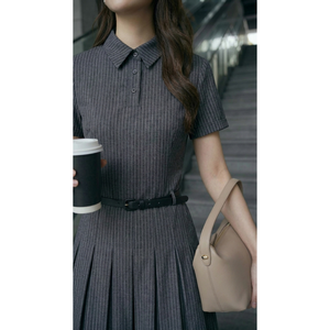Vestido Midi Elegante para Mujer, con Cuello Polo, Manga Corta, Cinturón, Estilo Oficina, de la Mejor Calidad - Product Image 2
