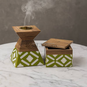 Soporte de incienso de resina hecho a mano de lujo, quemador Bakhoor de latón con incrustaciones de hueso, quemador Medkhan árabe Oud para decoración del hogar, decoración de Ramadán - Product Image 4