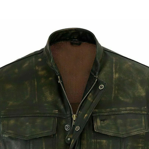 Gilet de motard en cuir véritable pour homme, style décontracté chic, col en V vintage personnalisé, résistant aux abrasions, vêtement d'extérieur pour l'automne - Product Image 6