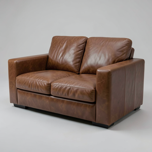 Sofá Moderno Contemporáneo en Cuero Vacuno Genuino, Diseño de Brazos Cuadrados, Estructura Sólida con Tapicería para Espacios de Vida Elegantes - Product Image 1