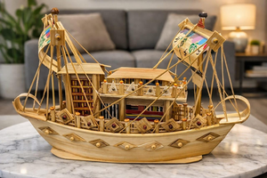 Maquette de bateau à voile en bois artisanale, bateau décoratif avec gréement pour la décoration de table, de la maison, du salon, du bureau, de l'étagère ou du bureau - Product Image 3