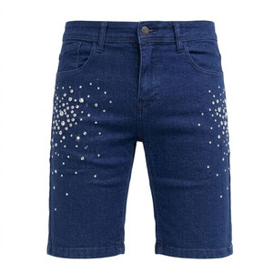 Shorts en jean stretch pour homme, coupe ajustée, décontractés pour l'été, avec poches arrière sécurisées et fermeture boutonnée sur le devant - Product Image 1