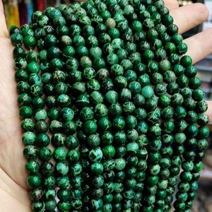 Perles lisses en jaspe sédiment marin impérial vert foncé naturel, brin complet de 15,5 pouces, certifiées IGI, perles de chakra de guérison Mala - Product Image 5