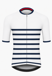 Jersey de Ciclismo de Manga Corta a Rayas Blancas y Azul Marino para Mujer, Transpirable, con Cuello Camisero, Informal, para Verano, Corte Regular - Product Image 6