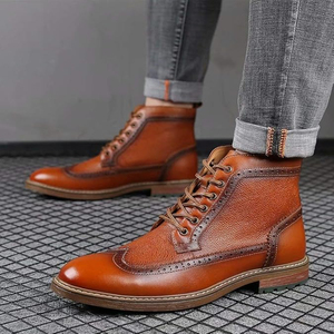 Men Genuine Leather High Ankle <b>Boots</b> Casual <b>Boots</b> Leather <b>Boots</b> Formal Shoes Informal Shoes Men Shoes Casual Design - Product Image 3
