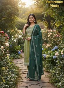 Nueva Colección de Ropa India y Pakistaní para Mujer, Conjunto de Kurti de Algodón Suave con Trabajo a Mano y Dupatta de Seda Pesada - Product Image 4