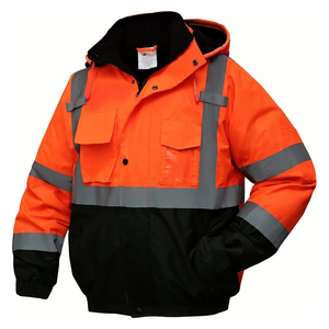 Veste de sécurité à capuche haute visibilité pour homme, vêtements de travail réfléchissants à rayures, imperméable pour l'hiver avec poches - Product Image 1