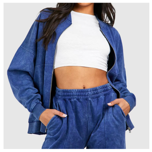 Proveedor mayorista de conjuntos deportivos de alta calidad para mujer, sudadera con capucha y pantalones deportivos con lavado ácido, diseño vintage de estilo urbano. - Product Image 5