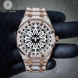 Charm_Jewels Luxury Men's Rose Gold <b>Diamond</b> <b>Watch</b> 43mm Polygon Analog Quartz Luminous Folding Clasp Stainless Steel - Product Image 4