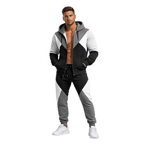 Men's Grey Black Color Block Tracksuit Set Zip Up Hoodie and Jogger <b>Pants</b> Casual Sportswear Gym Running Streetwear Outfit - Product Image 4