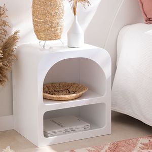 Modern White Wooden Nightstand Irregular Side <b>Table</b> Bedroom <b>End</b> <b>Table</b> <b>Storage</b> Shelf - Product Image 1