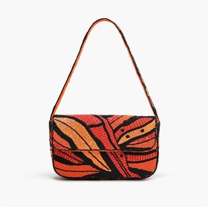 Bolso de hombro verde con cuentas y patrón floral de hojas, cartera de noche con solapa, bolso de mano de moda tejido con cuentas para mujer, venta al por mayor - Product Image 3
