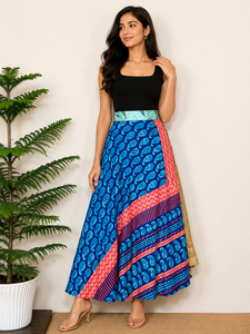 Falda cruzada reversible estilo bohemio y vestido largo floral vintage |   Traje de Baño de Talla Única |   Seda reciclada hecha a mano con cinturón |   Transpirable - Product Image 1