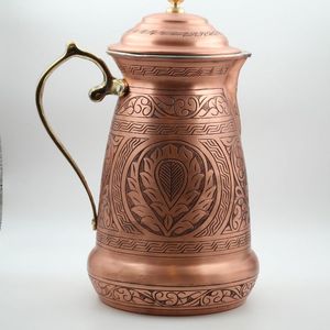 Carafe en cuivre en gros avec poignée en laiton, carafe à vin florale gravée à la main, faite à la main - Product Image 5
