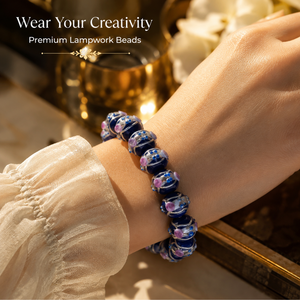 Cuentas de vidrio de lujo hechas a mano de 12 mm para tartas de boda, cuentas redondas de lampwork azul marino con remolino plateado para pendientes, collares y pulseras - Product Image 3