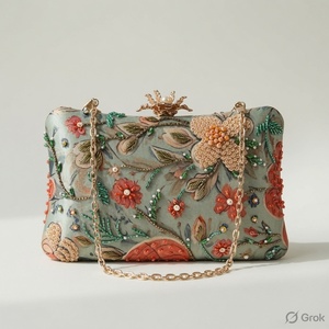 Elegant Beaded Floral Clutch with Cross-Body Strap Flap Closure up to 1L Capacity Handmade <b>Evening</b> Party <b>Bag</b> - Product Image 3