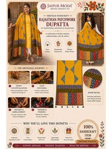 Jaipur Moda Festive Yellow Cotton Dupatta with Multicolor Patchwork Border Handmade Tassels Indian Stole for Women - Product Image 5