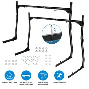 Par de soportes de acero ajustables para camioneta, capacidad de 800 libras, extensibles, sin perforación, accesorios de control de carga para la plataforma de camionetas pickup - Product Image 3