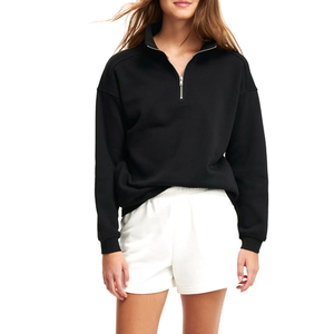 <b>Women's</b> Black <b>Quarter</b> <b>Zip</b> <b>Sweatshirt</b> Long Sleeve Solid Color Stand CollarWomen'<b>s</b> Custom 420gsm Heavyweight Pink Soft Cotton - Product Image 1