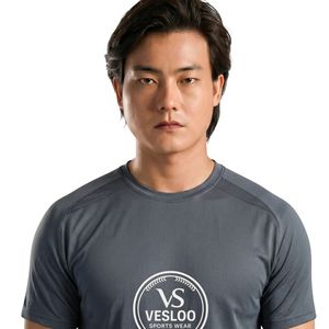 T-shirt gris en PU pour homme, léger, respirant, col rond, manches courtes, fitness, gym, entraînement, performance, vêtements de sport - Product Image 5