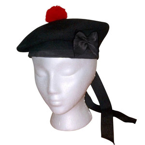 Gorro Balmoral Escocés Liso 2026 de Lana Negra, Gorra Balmoral, Gorra de Pípere, Gorra de Kilt, Venta al por Mayor - Product Image 1