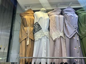 Oferta de Verano: Abaya Modesta de Dubái con Cuentas y Lentejuelas, Manga Larga, Tradicional Musulmana, Hecha a Mano, para Boda, de Poliéster Transpirable, Cuello en V - Product Image 5