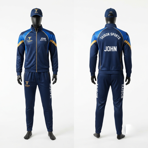 Survêtement de cricket en polyester interlock 300g, bleu marine et bleu roi, design à panneaux, logo personnalisé par sublimation, imperméable, à capuche, hiver, unisexe - Product Image 1